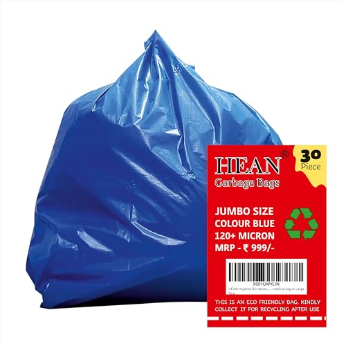 Image of HEAN Hygiene Bio Waste Semi Fresh Eco-Friendly Printed Blue Garbage Bag Thick Quality (35X45 Inch)-30 Pcs. Heavy Duty 75 Micron, Biohazard Waste Bag Professional Grade Medical Bag, X-Large ,1 Count
