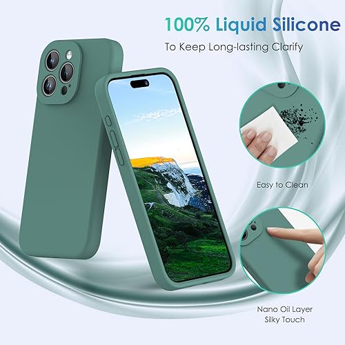 CALOOP Slim-Fit for iPhone 15 Pro Case,Skin Soft Liquid Silicone,Sturdy Hard Frame Shockproof Cover with Anti-Scratch Microfiber Lining,Full Protection for Screen and Camera Lens 6.1 inch(Pine Green) - Image 4