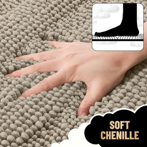 Image of OLANLY Thick Bathroom Rugs 36x24, Extra Soft Absorbent Chenille Striped Bath Rugs, Rubber Backing, Machine Wash Dry, Bath Mats for Bathroom Floor, Tub and Shower, Home Decor Accessories, Warm Taupe