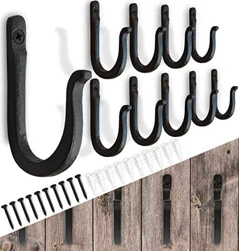 Railroad Spike Cast Iron Hooks (10 Pack) Handmade Blacksmith, Wall Mounted, Farmhouse Decorative Cast Iron Wall Hooks, Vintage Hooks for Hanging Coats, Bags or Pots in Pantry (Black)