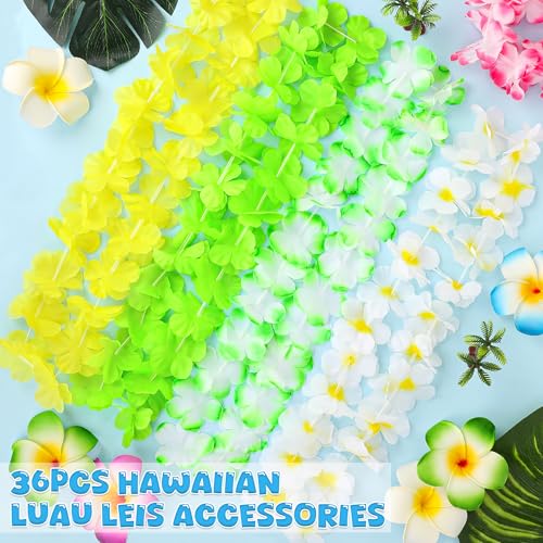 Luau Party Decorations, 36PCS Hawaiian Themed Leis Necklace Costume Accessories, Colorful Hawaiian Leis Tropical Theme Silk Flower Clothing Accessories Bulk, Hawaii Flower Lays Summer Pool Supplies3