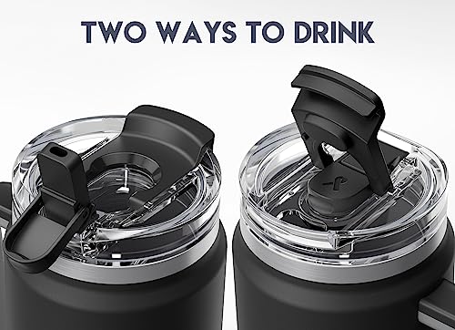 Image of Meoky 32 oz Tumbler with Handle, Insulated Tumbler with Lid and Straw, Stainless Steel Travel Mug, Keeps Cold for 24 Hours, 100% Leak Proof, Fits in Car Cup Holder (Night)