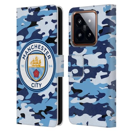 Head Case Designs Officially Licensed Manchester City Man City FC Blue Moon Badge Camou Leather Book Wallet Case Cover Compatible with Xiaomi 14