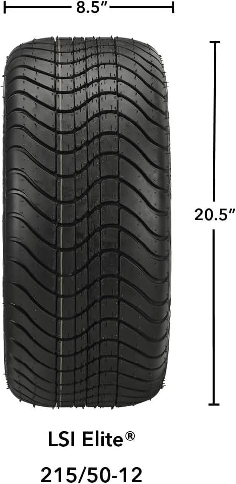 RM Cart 12" Viking Gloss Black on 215/50-12 LSI Elite Tires (Set of 4) | Golf Cart Tires and Wheels Combo with Metric Lug Nuts