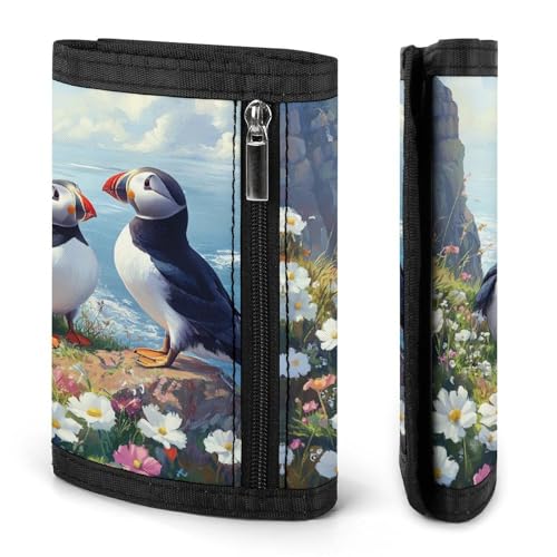 Puffines Birds Trifold Wallet Slim Credit Card Holder Minimalist Front Pocket Money Clip for Women Men3