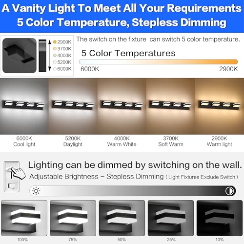 Image of SOLFART Bathroom Vanity Lights, Adjustable Black Matt Black Vanity Light for Bathroom,LED Light Fixtures Over Mirror,5 Color Temperature 4 Lights 5CCT