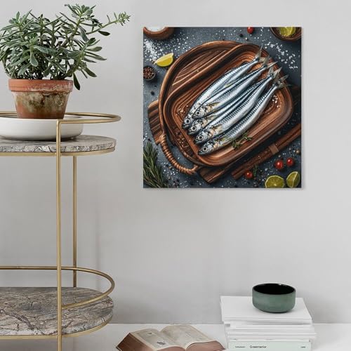 Impression toile sardines abstraite 60x60cm salon bureau