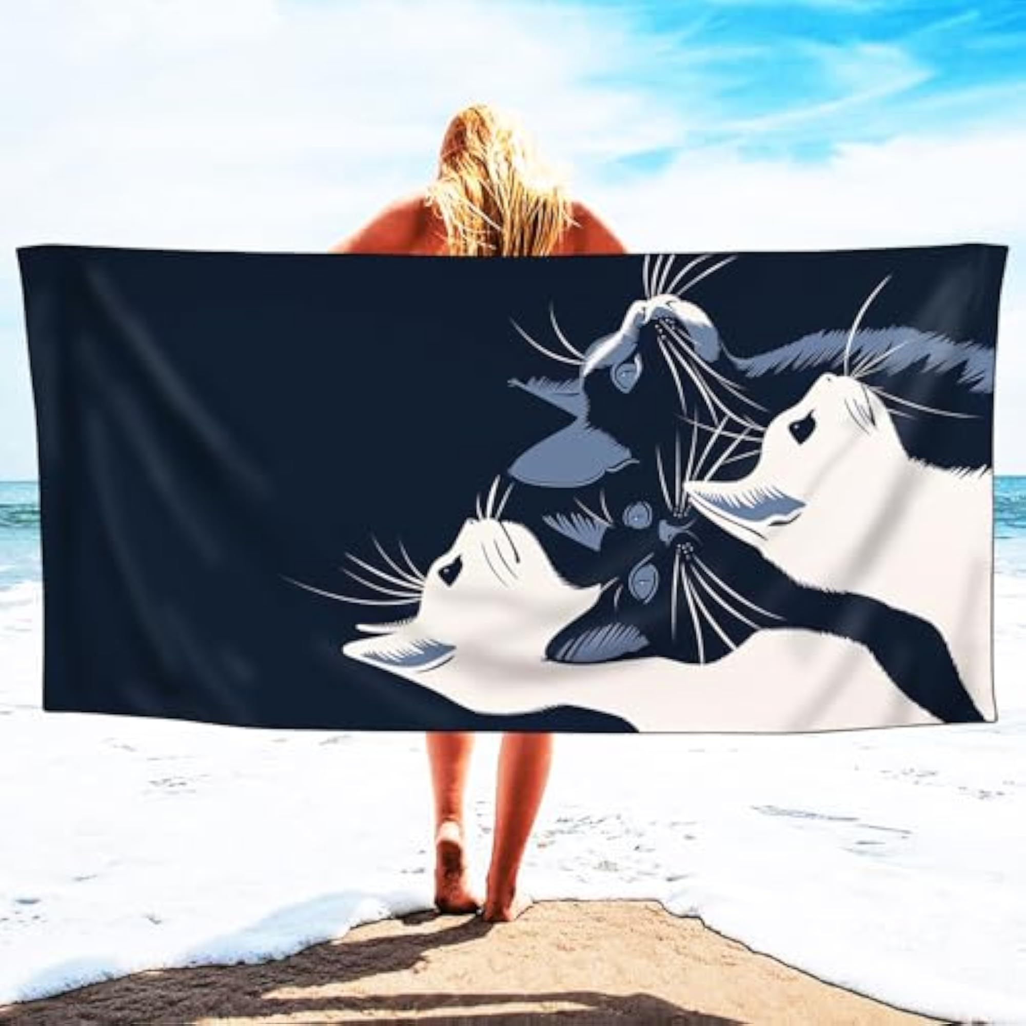 Cats Side Face Beach Towels for Adults, Extra Large