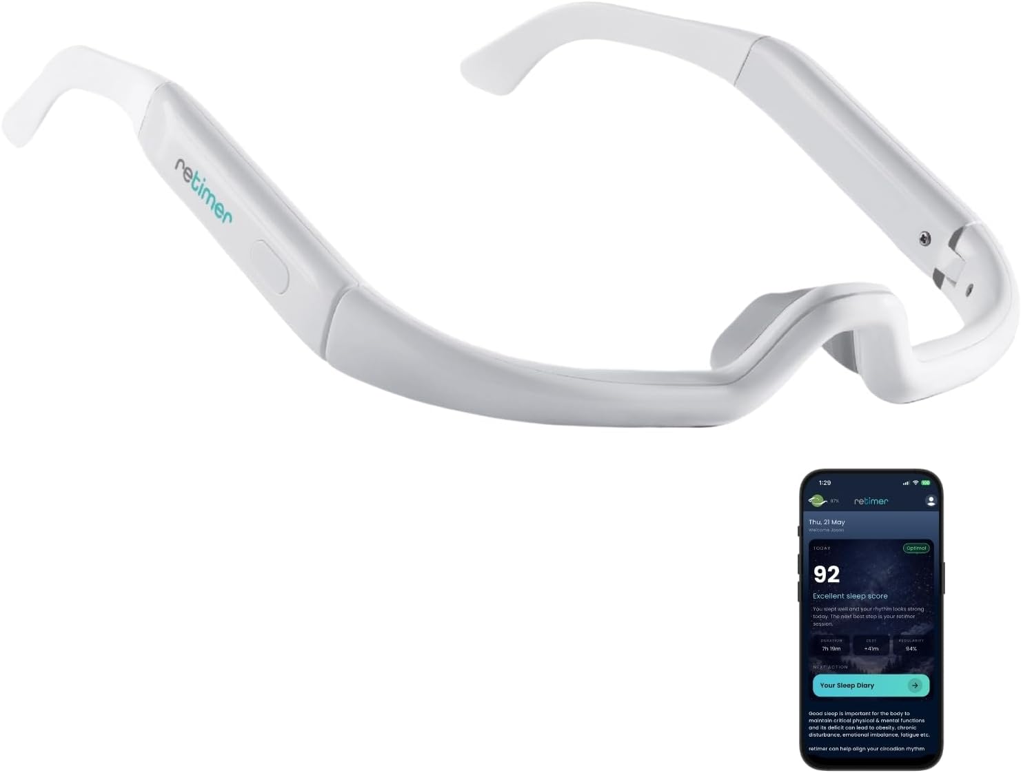 retimer 3 - Wearable Light Therapy Glasses for Jet Lag, Insomnia, SAD, Winter Blues & Shift Work - Naturally Regulate Melatonin - AI App with Apple & Google Health.