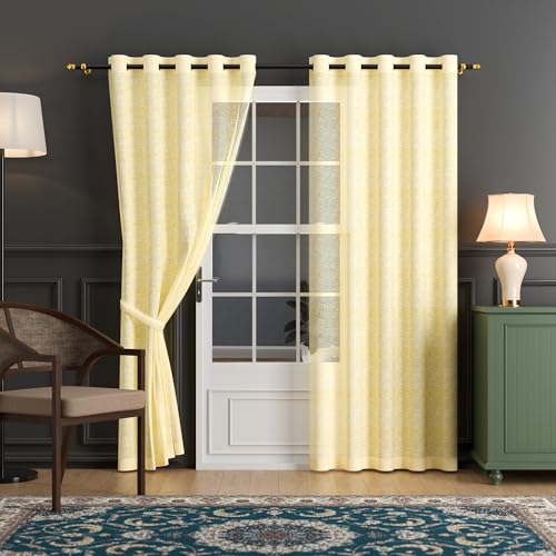 Image of Kuber Industries 2 Pcs Polyester Linen Door Sheer Curtain 7 Feet for Home Decor | 8 Eyelet with Curtain Multiple Use for Living Room /Bedroom | Plain - Cream