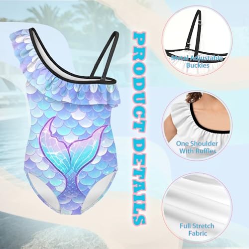 Image of Girls One Piece Bathing Suit,Slim-Fit Ruffle Strap Swimsuit with Adjustable Strap Quick Dry Summer Beach Swim Suit