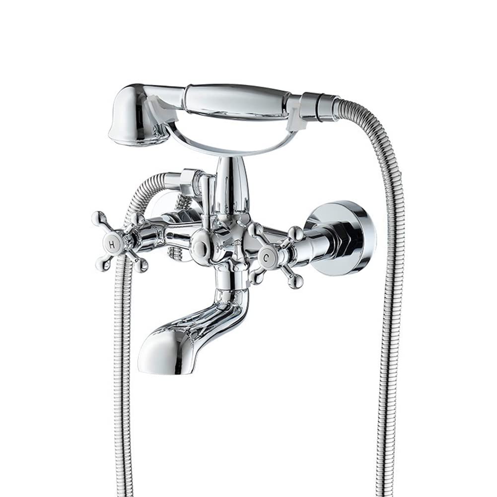 Robinet bain douche mural en laiton mitigeur baignoire rétro avec pommeau de douche chromé