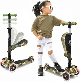Hurtle Scooter de 3 rodas para crianças – luzes de LED de roda, guidão ajustável inclinado para dirigir e assento dobrável – sentar ou ficar em pé com freio para meninos e meninas de 1 a 14 anos de