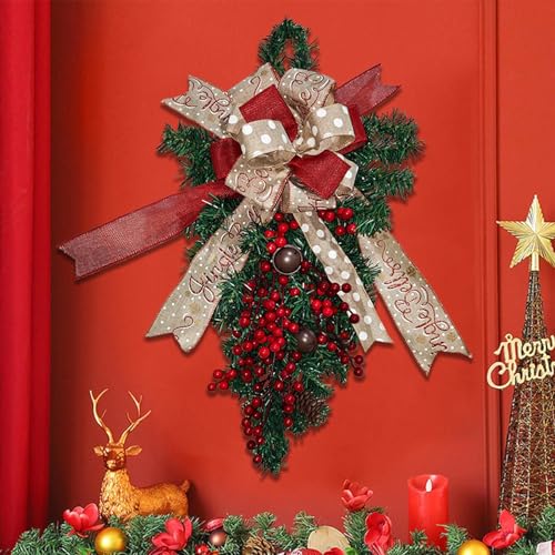 Couronne de Noël sans perte d'aiguilles pour porte et escalier de 60cm