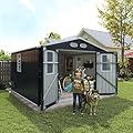 YOPTO 8x8 SF Outdoor Storage Shed,Metal Shed with Lockable Doors & 4 Daylight Windows,Garden Tool Shed w/Air Vents & Sloped Roof, Ideal for Backyard,Patio,Lawn,Dark Gray