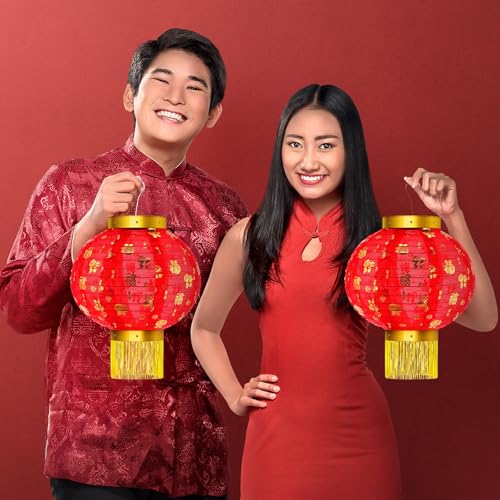 Image of Geelin 6 Pcs Chinese 2026 New Year Lanterns Golden Fu Red Party Lanterns Festival Red Lamp Shade Traditional Hanging Chinese Party Decorations for Spring Festival Celebration(10 Inch)