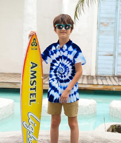 Image of uideazone Boys Tie Dye Button Down Shirt Size 7 Size 8 Cool Funky Shirts Kids Short Sleeve Beach Luau Blouse for Casual Vacation 7-8 Years