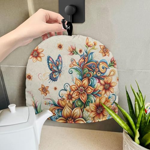 Image of Vintage Floral Butterfly Teapot Cozy Tea Cozies Double Insulated Keep Tea Warm Tea Pot Cozies Teapot Dust-Proof Cover Perfect for a Traditional English High Tea Experience