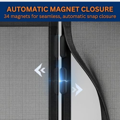 Image of Royalkart 90x215cm Black | Magnetic Mosquito Net for Door | Fiberglass Screen Curtain with 34 Magnets | Auto-Closing Mesh to Keep Mosquitoes Out