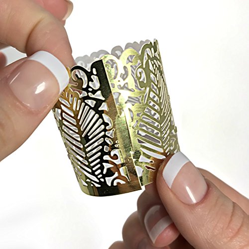 Frux Home and Yard FLAMELESS Tea Light Votive Wraps- 48 Gold Colored Laser Cut Decorative Wraps Flickering LED Battery Tealight Candles (not Included)