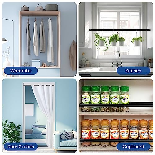 Image of Black Tension Rods for Windows 28 to 48 Inch 2 Pack Spring Curtains Rod Tension Curtain Rod Expandable Pressure Curtain Rod Tension No Drill Adjustable Curtain Rods for Bathroom,Doorway,Door