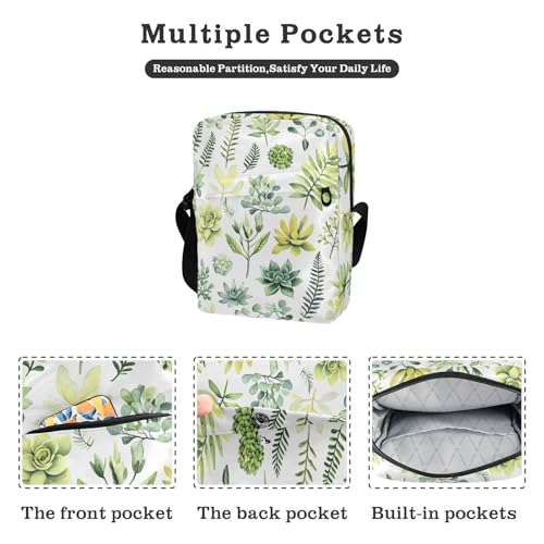 Crossbody Bag Succulents Ferns Messenger Bag for Women Men Purse Shoulder Bag Satchel Bag with Adjustable Strap 214B81402