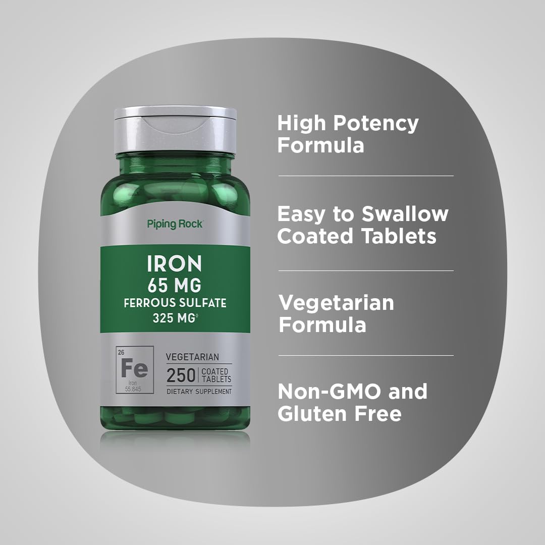Piping Rock Iron Ferrous Sulfate 65 mg | 250 Tablets | Iron Supplement — Amazon image 4