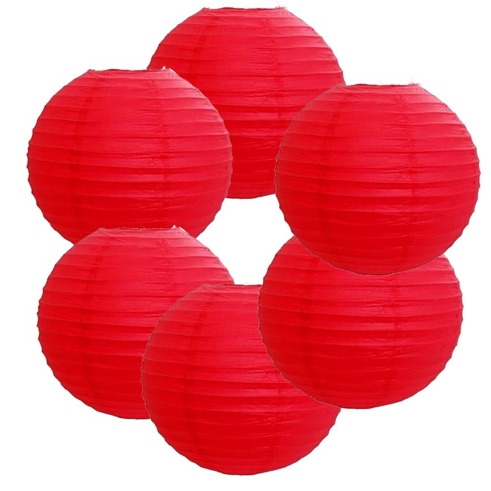Pop The Party 12 Inch Red Round Paper Lanterns Decorative, Hanging Paper Lanterns,Indoor Room & Outdoor Party Supplies Decoration (Pack Of 6)
