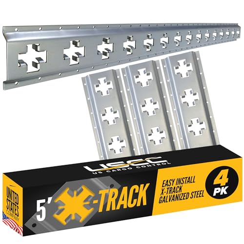 US Cargo Control X Track Rails (4-Pack) 5 FT Galvanized X-Track Rail for Trailers Pickup Trucks Garages and Sheds - Use with E-Track Straps for Vertical and Horizontal Alignment