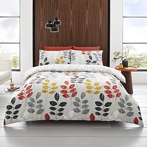 Happy Linen Company Floral Leaf Trail Botanical Grey Double Bedding Duvet Cover Set Cover