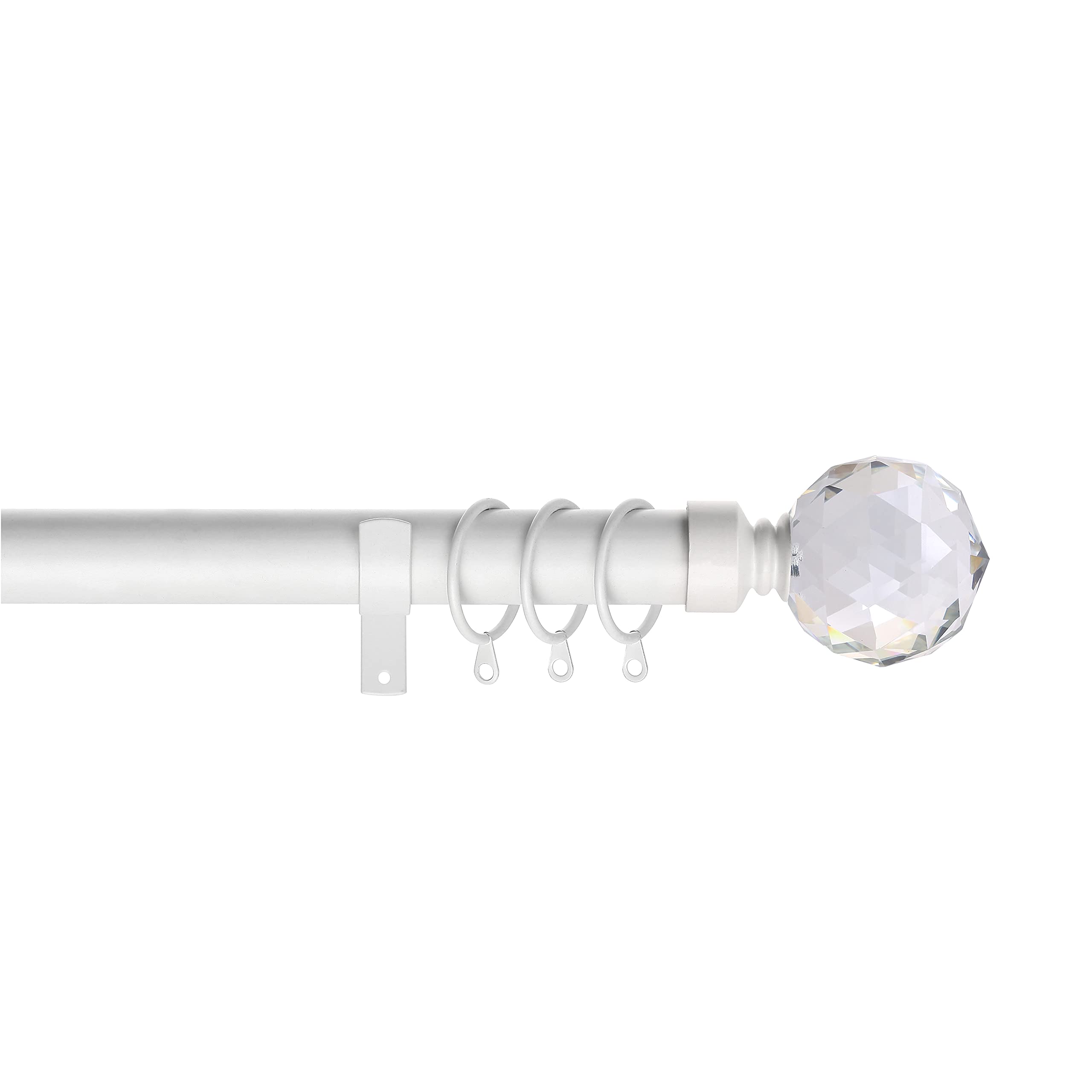 Home Harmony White Home Harmony® Crystal Ball Finial Telescopic Extendable Curtain Pole Set In Black Or Silver And Matching Holdbacks Available (, 180-340 Cm)