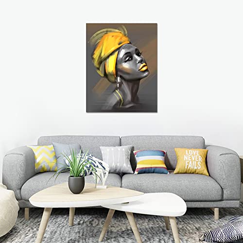 Lb Framed African American Women Canvas Wall Art Black Woman Yellow Hair Beauty Abstract Painting Canvas Prints Living Room Bedroom Bathroom Home Decoration Ready To Hang,12X16 Inch #TOP2