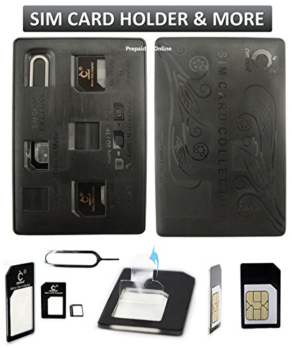 SIM Card Holder Case, Credit Card Style Slim & Compact for Wallet with Micro Nano Sim Card Adapter & Pin Tool, Holds 4 SIM Cards & 1 MicroSD/TF Memory Card