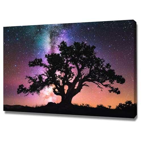 Arbre de vie sur toile grand format 70x100cm, décoration murale violette raffinée