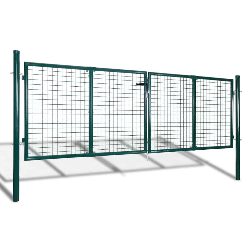 vidaXL Puerta de valla de jardín 289 x 100 cm, 306 x 150 cm, puerta de parrilla de pared verde de acero