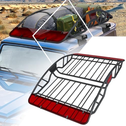 Universal Roof Rack Top Cargo Luggage Carrier Basket w/Red Wind Fairing | 55