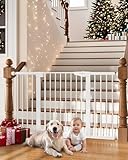 Cumbor 29.7-54.2' Wide Baby Gate for Stairs, Mom's Choice Awards Winner-Self Closing Dog Gate Indoor for Doorways, No Drilling Pressure Mounted Pet Gates for Kids, Easy Walk Through Safety Gate, White