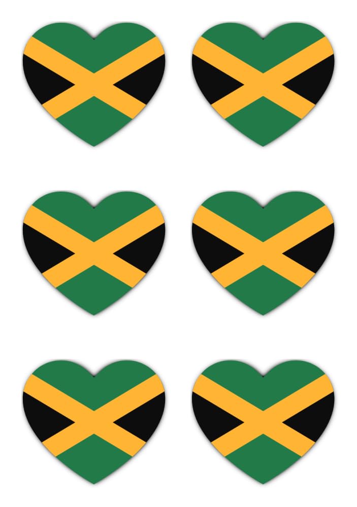 Havati Stickers: 50 Mm, 6 Pieces - Set Of 6 Heart Stickers Jamaica Flag Vinyl 50 Mm Weatherproof