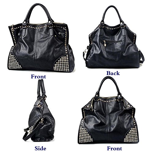 Bolso Satchel Mujer Negro con Remaches Dorados miniatura 2