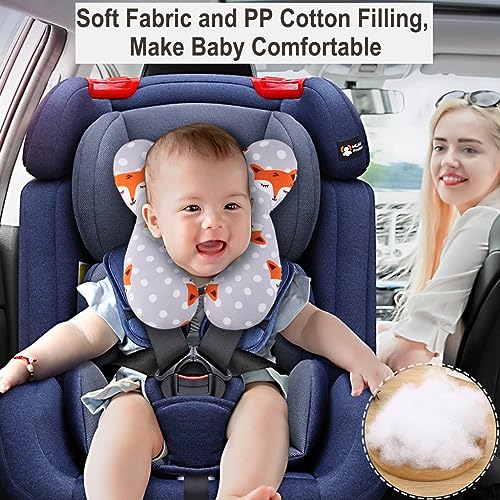 vocheer Baby Travel Pillow (Upgraded), Kopf- und Nackenstützkissen für Kinderwagen, Autositz, Stroller, Babywippe, Baumwolle，Fox