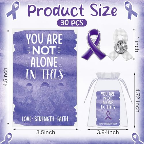 60 Pcs/30 Sets Purple Ribbon Awareness Pins with Card Alzheimer's Awareness Purple Ribbon Lapel Pins for Domestic Violence Pancreatic Cancer Lupus Epilepsy Event2
