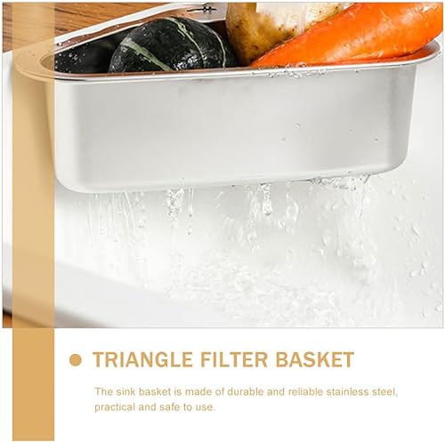 Miniatura 8 de Angoily Colador de fregadero cesta de drenaje de acero inoxidable triangular de malla de alimentos colador de basura plegable cesta de drenaje de