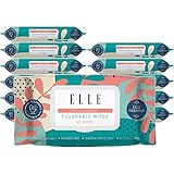 ELLE Flushable Wipes, Sewer and Septic Free, Biodegradable, 40 Count, 12 Resealable Packs, Total 480 Wipes