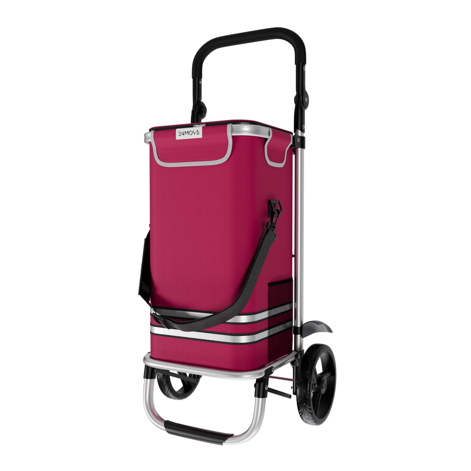 24MOVE® Einkaufstrolley Vehlo klappbar mit 55L inkl. Kühlfach, Faltbarer 3in1 Trolley - Sackkarre und Tasche, bis 30kg belastbar, rot