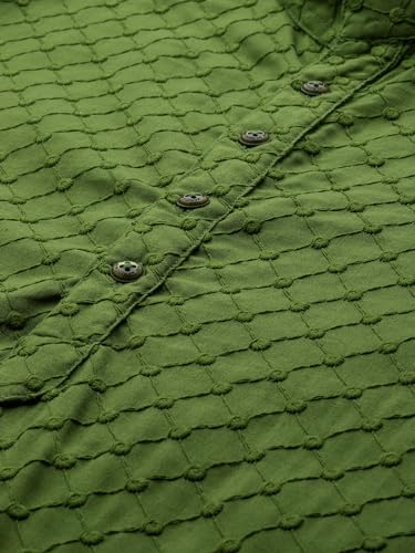 Image of Majestic Man Men's Cotton Blend Regular Fit Casual Polyester Mandarin Collar Ethnic Motifs Embroidered Long Regular Kurta