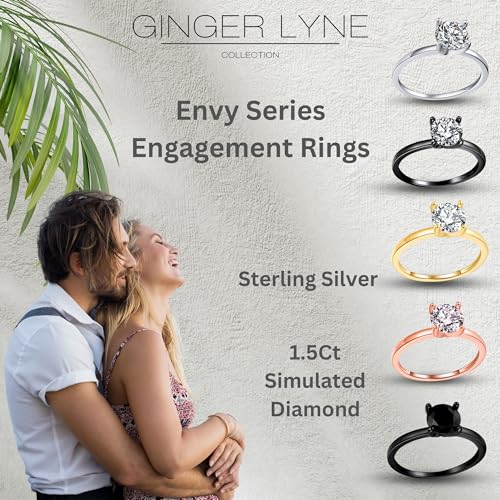 Solitaire Engagement Ring for Women by Ginger Lyne |CZ 1.5 Ct Faux Simulated Diamond Ring |925 Sterling Silver White Gold Wedding Bridal| Fake Travel or Promise for Her - Size 93