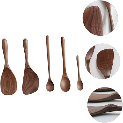 Miniatura 9 de Juego de 5 cucharas de madera de nogal negro para servir, cucharón de arroz con miel, herramienta de cocina
