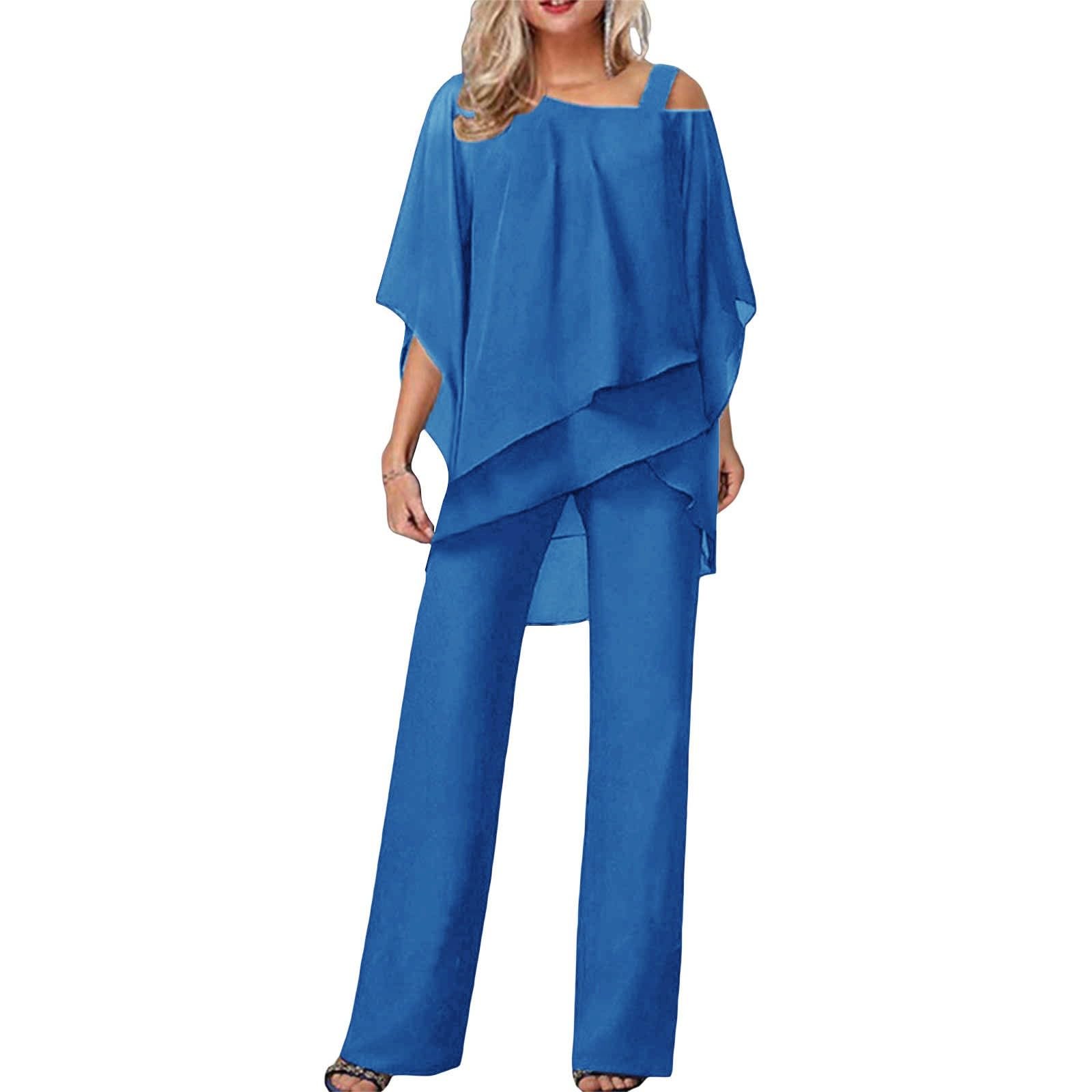 Ensemble Pantalon Femme Tailleur Femme pour Mariage Grande Taille Ensemble Deux Pièces en Mousseline De Soie pour Femmes Élégant De Détente + Pantalon De Loisirs Taille Haute