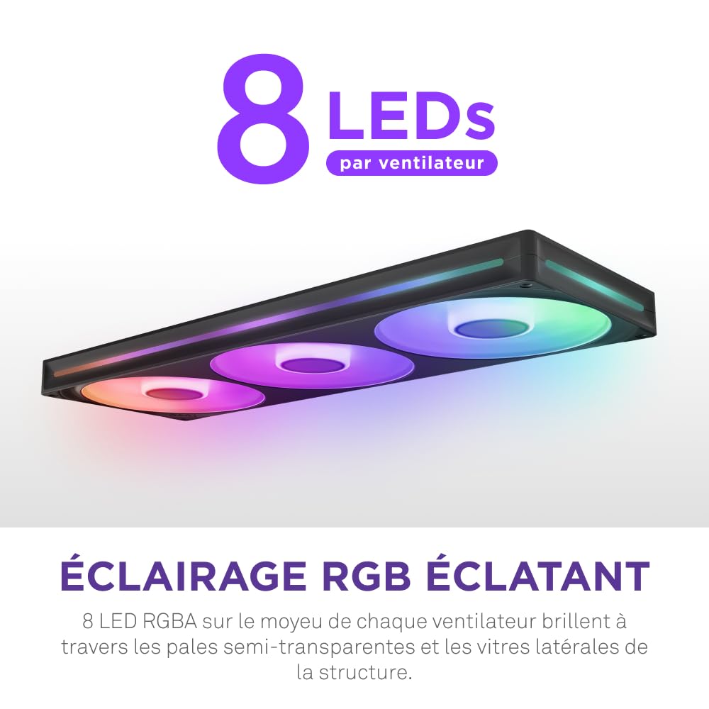 NZXT F420 RGB Core - Unité de ventilateur à cadre unique de 420 mm avec 3 ventilateurs RGB de 140 mm - Contrôle de la vitesse et de l'éclairage - Haute pression statique et flux d'air - Noir