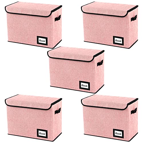 Image of 5 Pack Comic Book Storage Boxes, 15.8 inch X 7.8 inch X 11.8 inch, Collapsible Comic Short Box, Holds 160-180 Collection Comic Book Container Holder Shelf Protector Organizer Bin (Pink)